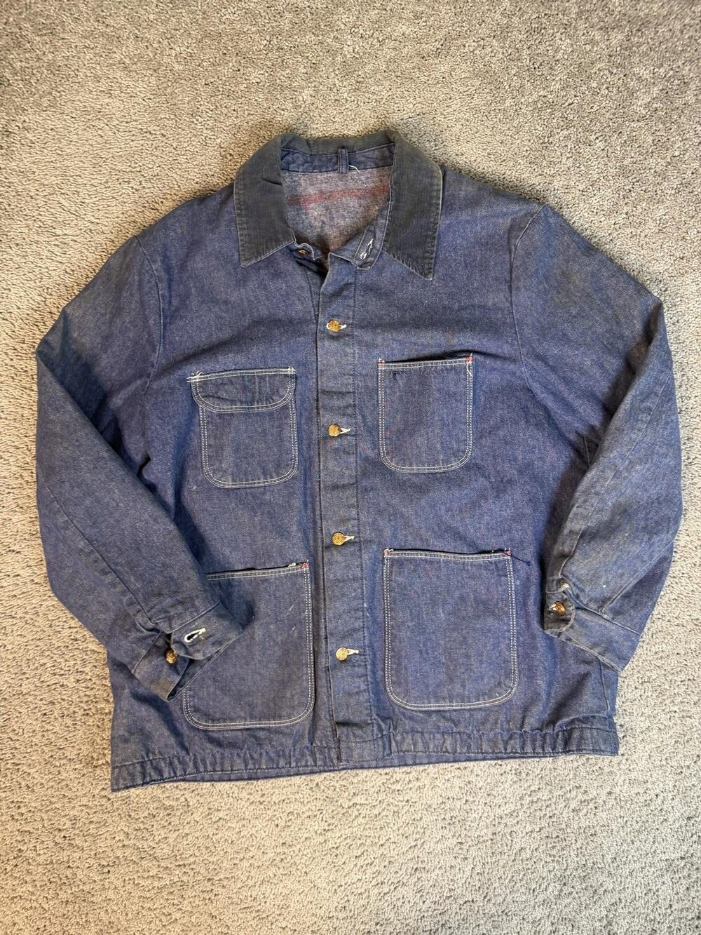 Vintage Wrangler Jacket Mens 48 Blanket Lined Chore Coat 1960s 70s Indigo USA